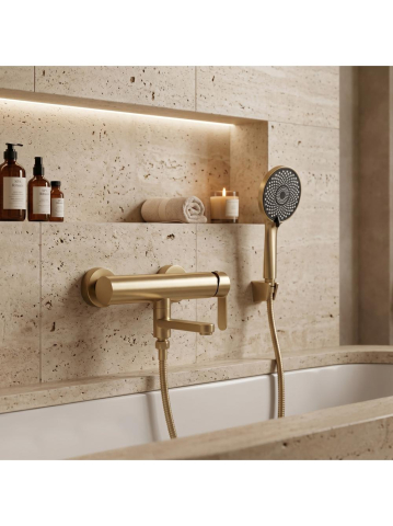 Baterii baie - Baterie pentru cada Rea Arcos auriu periat