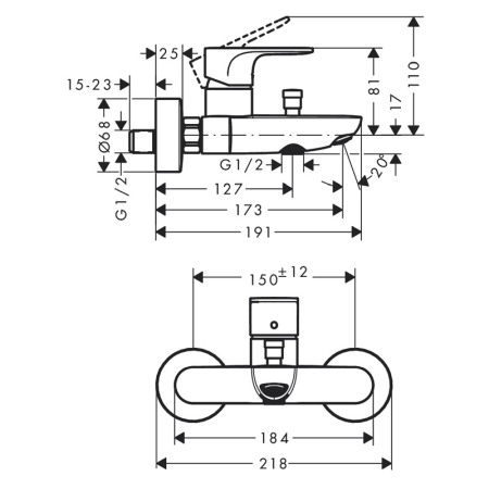 Baterie pentru dus Hansgrohe, Rebris S, negru mat [1]