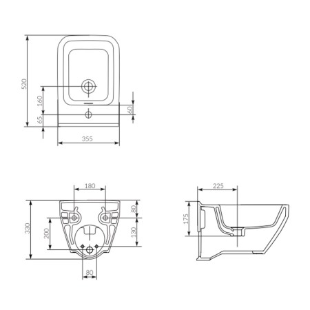 Bideu suspendat Cersanit, Crea, rectangular, fixare ascunsa, alb [1]
