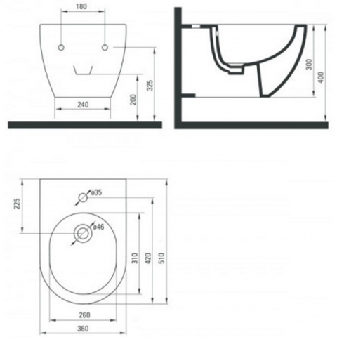 Bideu suspendat Deante Peonia negru 36x51cm [1]