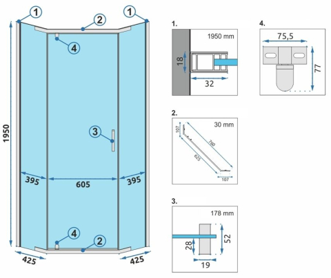 Cabina de dus AXIN cu cadita alba 90x90 crom [3]