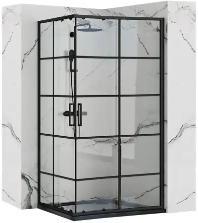 Cabine dus - Cabina de dus Concept Negru cu cadita Savoy 80x100cm, Rea