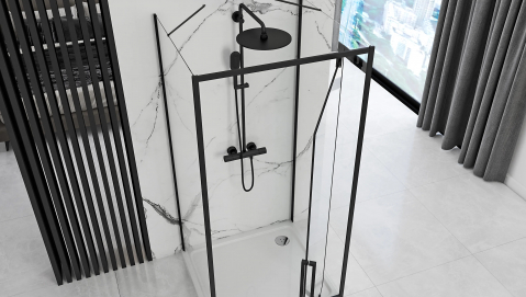 Cabina de dus de colt Rapid Swing Negru 120x100cm, Rea [3]