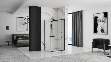 Cabina de dus de colt Rapid Swing Negru 80x90cm, Rea [3]