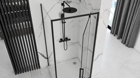 Cabina de dus de colt Rapid Swing Negru 80x90cm, Rea [2]