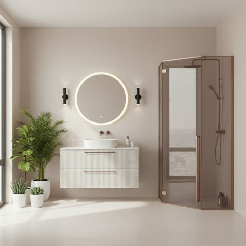 Cabina de dus DIAMOND cu cadita alba 90x90 cm cupru periat [2]