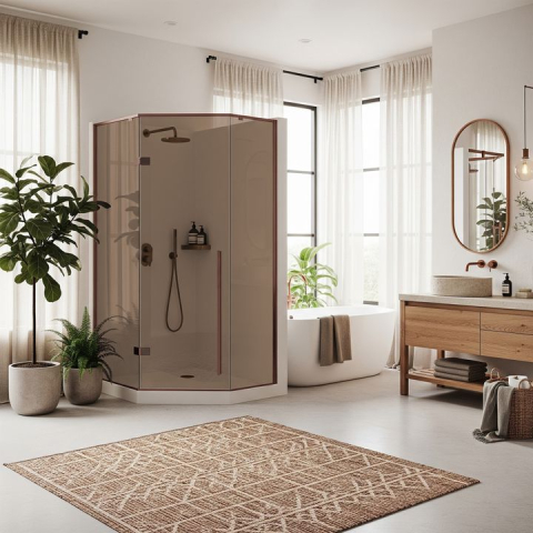 Cabina de dus DIAMOND cu cadita alba 90x90 cm cupru periat [1]