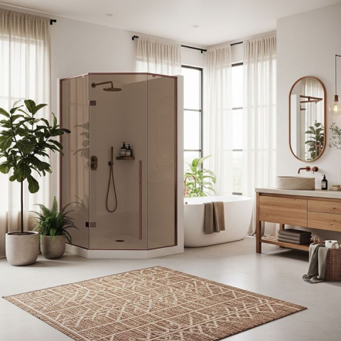 Cabina de dus DIAMOND cu cadita alba 90x90 cm cupru periat [8]