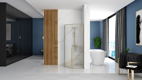 Cabina de dus DIAMOND cu cadita alba 90x90 cm auriu periat [3]