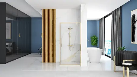Cabina de dus dreptunghiulara cu usa batanta Rea Rapid Swing 100x100 auriu [2]