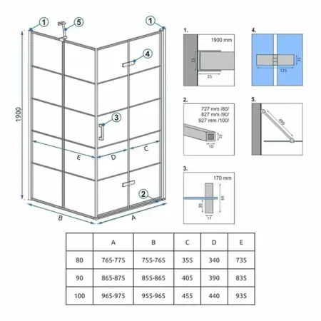 Cabina de dus dreptunghiulara cu usa pliabila Rea Molier 90x80 negru [1]