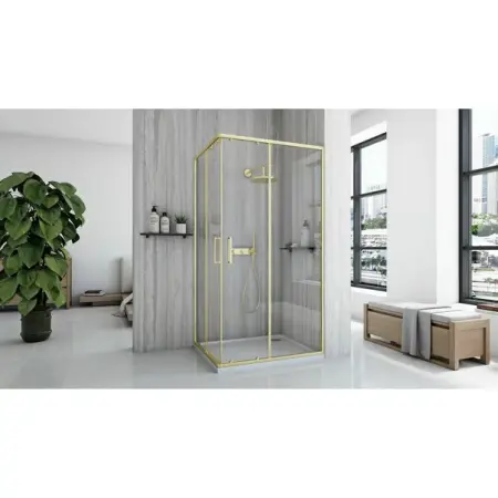 Cabina de dus dreptunghiulara cu usi glisante auriu periat Rea City 80x100 cm [3]