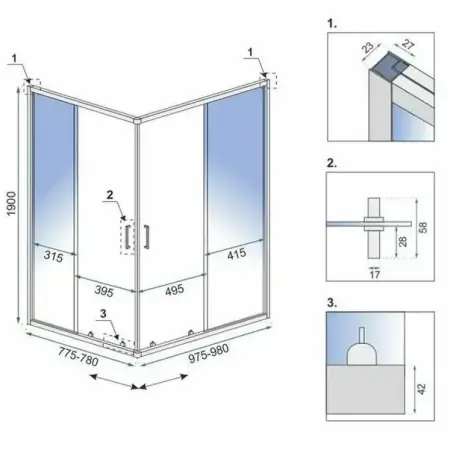Cabina de dus dreptunghiulara cu usi glisante auriu periat Rea City 80x100 cm [5]