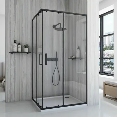 Cabina de dus dreptunghiulara cu usi glisante negru Rea City 80x100 cm [1]