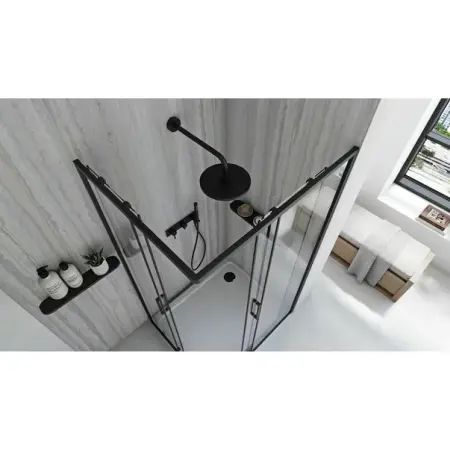 Cabina de dus dreptunghiulara cu usi glisante negru Rea City 80x100 cm si cadita alba [4]