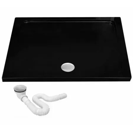 Cabina de dus dreptunghiulara cu usi glisante negru Rea City 80x100 cm si cadita neagra [5]