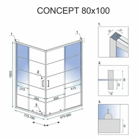 Cabina de dus dreptunghiulara Rea Concept cu usi glisante 80x100 negru mat [1]