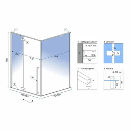 Cabina de dus dreptunghiulara Rea Fargo cu usa batanta 80x100 auriu [1]