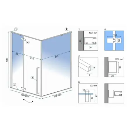 Cabina de dus dreptunghiulara Rea Fargo cu usa batanta 80x100 negru mat [1]