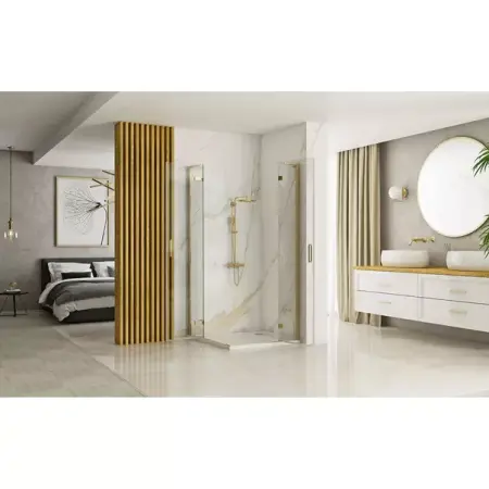 Cabina de dus dreptunghiulara Rea Hugo cu 2 usi batante 80x100 cm auriu periat [4]