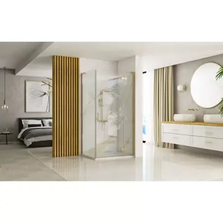 Cabina de dus dreptunghiulara Rea Hugo cu usa batanta 100x80 cm auriu periat [2]