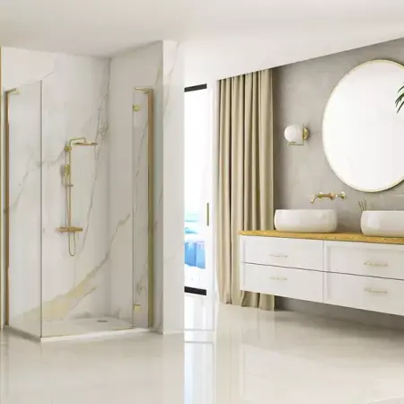 Cabina de dus dreptunghiulara Rea Hugo cu usa batanta 100x80 cm auriu periat [1]