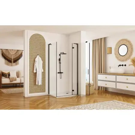 Cabina de dus dreptunghiulara Rea Hugo cu usa batanta 90x80 cm negru [2]
