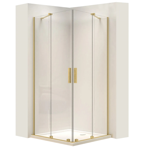 Cabine de dus dreptunghiulare - Cabina de dus dreptunghiulara Rea Montana Double cu usi culisante 80x100 auriu periat