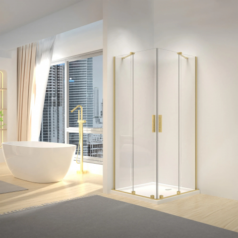 Cabina de dus dreptunghiulara Rea Montana Double cu usi culisante 80x100 auriu periat [1]