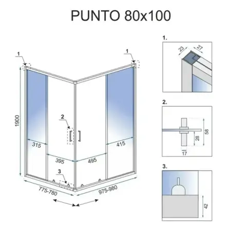 Cabina de dus dreptunghiulara Rea Punto cu usa glisanta 80x100 crom [1]