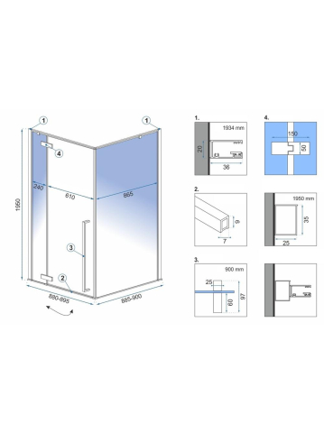 Cabina de dus Fargo cu cadita alba 90x90 negru mat [4]