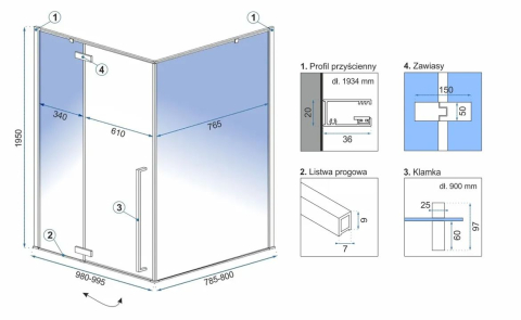 Cabina de dus Fargo cu cadita neagra 100x80 auriu [5]