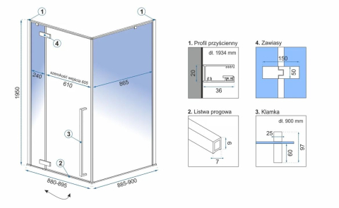 Cabina de dus Fargo cu cadita neagra 90x90 auriu [5]