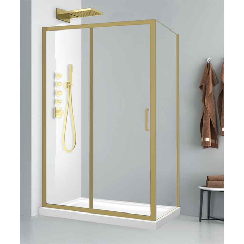 Cabine de dus dreptunghiulare - Cabina de dus Fluminia Iris Gold 100x80 cm cu usa culisanta profil auriu periat