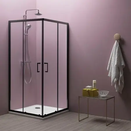 Cabine de dus patrate - Cabina de dus, Kolpasan, Eco Quat, patrata, 90 x 90 cm, profil negru