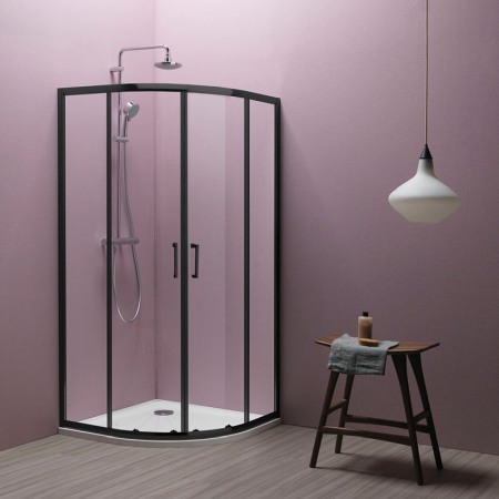 Cabine de dus semirotunde - Cabina de dus Kolpasan, Eco Quat, semirotunda, 90 x 90 cm, R=55, profil negru