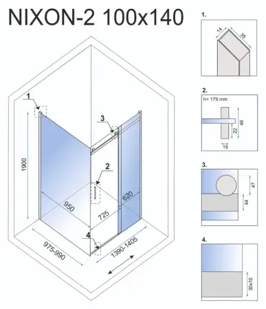 Cabina de dus Nixon Crom profil stanga 100x140cm, Rea [6]