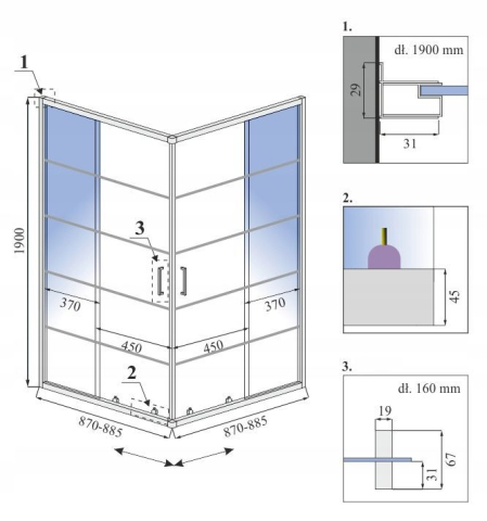Cabină de duș pătrată calani DELTA 90x90 negru [4]