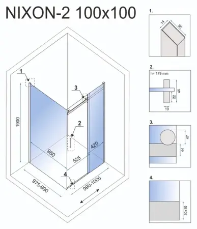 Cabina de dus patrata cu usa culisanta Rea Nixon 100x100 crom stanga [6]