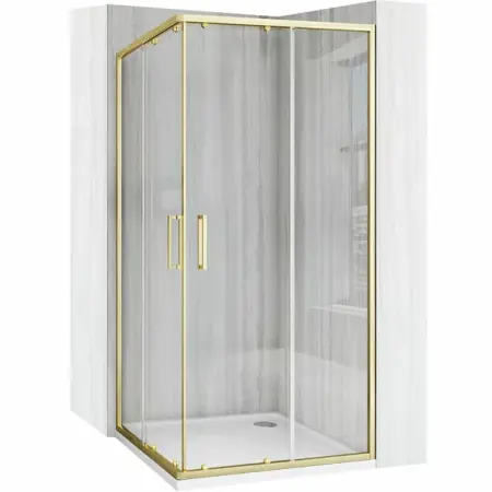 Cabine dus - Cabina de dus patrata cu usi glisante auriu Rea City 90x90 cm si cadita alba