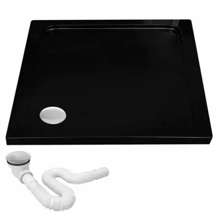 Cabina de dus patrata cu usi glisante negru Rea City 80x80 cm si cadita neagra [5]