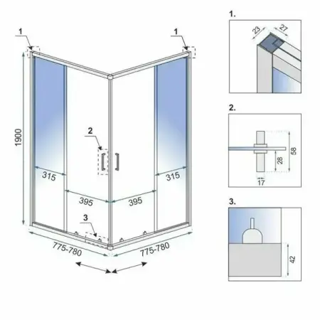 Cabina de dus patrata cu usi glisante negru Rea City 80x80 cm si cadita neagra [6]