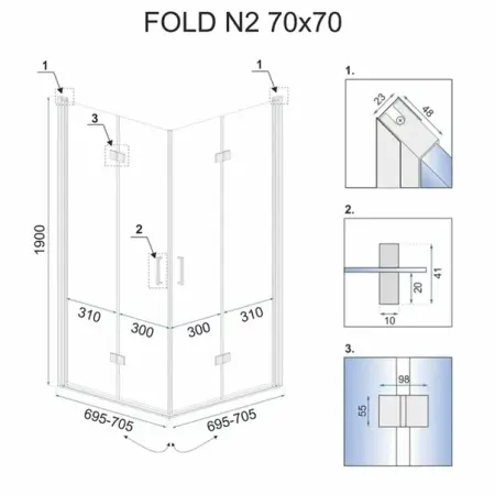 Cabina de dus patrata cu usi pliabile Rea Fold N2 70x70 crom [1]