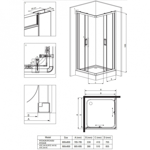Cabina de dus patrata Deante Funkia cu usi culisante 80x80cm finisaj crom si sticla transparenta [1]