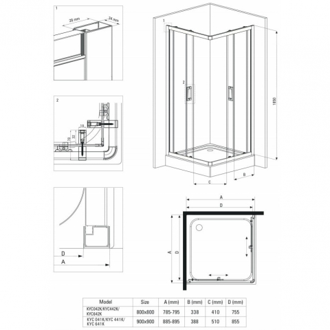 Cabina de dus patrata Deante Funkia cu usi culisante 90x90cm finisaj negru [3]