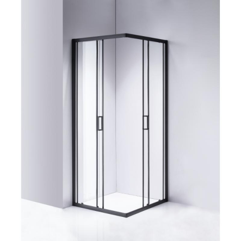 Cabină de duș pătrată Mediterraneo Siri Black 90x90 cm, cu uși culisante rabatabile, sticlă securizată 5 mm, negru mat [2]