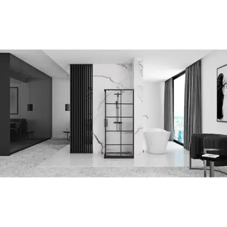 Cabina de dus patrata Rea Concept cu usi glisante 80x80 negru mat [2]