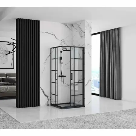 Cabina de dus patrata Rea Concept cu usi glisante 80x80 negru mat [3]