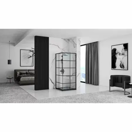 Cabina de dus patrata Rea Concept cu usi glisante 80x80 negru mat [4]