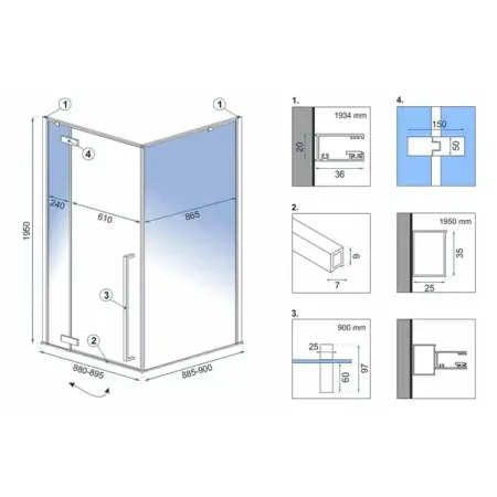 Cabina de dus patrata Rea Fargo cu usa batanta 90x90 negru mat [1]